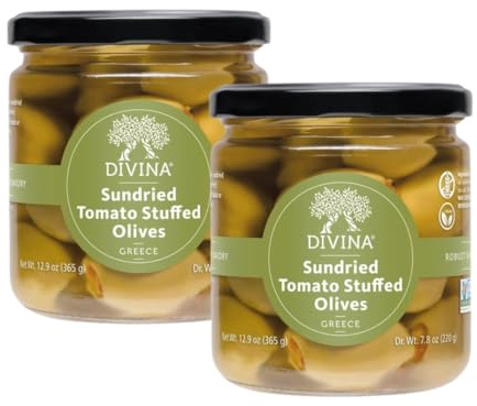 DIVINA Olives Stuffed with Sundried Tomatoes, 12.9 oz, (2-Pack)