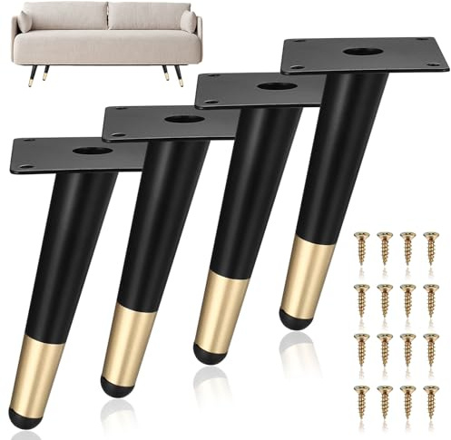 LiYiJiKeJi 4 Pcs Pied de Meuble, 15 cm Pieds de Meubles Obliques en Métal Noirs, Pied pour Meuble Lit Canapé Table Armoire Chaise Bar Placard Bureau Cuisine Salle de Bain