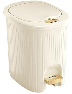 Cestino della Spazzatura in Plastica Piccolo con Innovativa Doppia Apertura Pedale E Pulsante - Design Minimal Ed Elegante - Pattumiera Rifiuti Casa, Cucina, Bagno(Beige,20L)