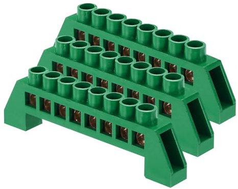 sourcing map 3 barre terminali a terra, 8 posizioni a vite, in ottone, morsettiera di messa a terra da 7 x 14 mm per apparecchiature elettriche, scatola di distribuzione, verde