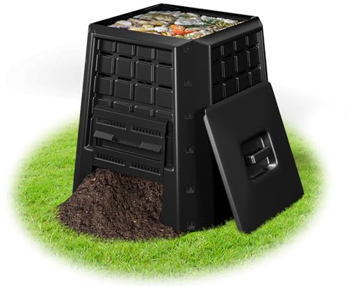 COSTWAY Compostiera da Giardino da 380L, Bidone per Compostaggio da Esterno con Coperchio e Prese d'Aria Regolabili, Barile per Compost per Creare Terreno Fertile Velocemente