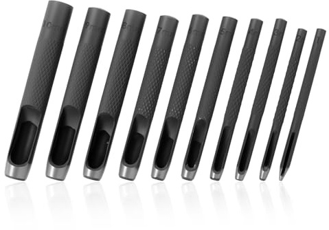 10 Stück Locheisen Satz für Leder, Lochdurchmesser 1-10mm Stanzwerkzeug Set Kohlenstoffstahl Hollow Punch Set für Leder Uhrenarmband Dichtung Gürtel Schuh Stoff