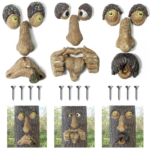 FmnyYaid Visages d'arbre, statues d'extérieur en forme de visage d'arbre, vieil homme, arbres, écorce, fantôme, cour, art, décoration de jardin, décorations d'arbres d'extérieur pour Halloween, Pâques