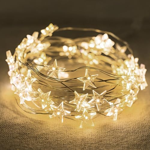 YeahBoom Guirlande lumineuse en forme d'étoile - 2 m - 20 LED - Guirlande lumineuse décorative à piles - Pour Saint-Valentin, Noël, mariage, anniversaire, vacances, chambre à coucher, intérieur et