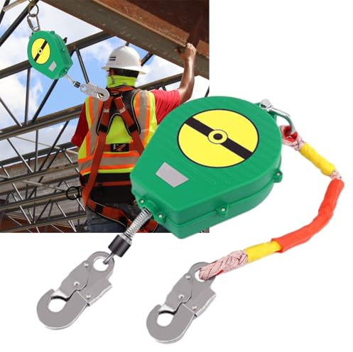 BOVDC Dispositif Antichute a Rappel Automatique, 3-20 Mètres Harnais de Securite Anti Chute Toiture avec Crochet Autobloquant, Ligne de Vie Auto-Rétractable Travaux en Hauteur(Vert,5 mètres)