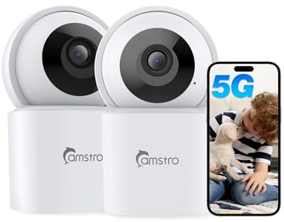 CAMSTRO 2 telecamere di sorveglianza 3K interne, telecamera Wi-Fi a 360° per la sicurezza domestica, 2,4/5 GHz Wi-Fi girevole/inclinazione, visione notturna, audio bidirezionale, memoria SD/cloud