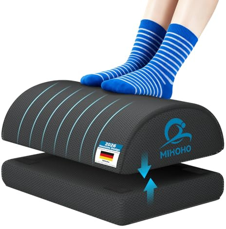 Poggiapiedi Scrivania sotto la scrivania al lavoro, poggiapiedi in memory foam regolabile in altezza con rivestimento lavabile - comodo poggiapiedi ergonomico (nero)