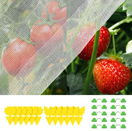 2.5x3M Insect Netting for Vegetables, Garden Netting for Plants with 12 Sticky Traps & 10 Greenhouse Accessories, Garden Netting for Veg Patch Fine Mesh Effectively Preventing Pests and Birds