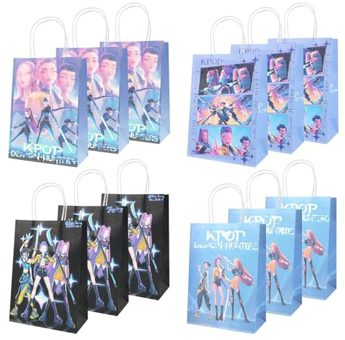 12 Stück Kpop Singger Party Geschenktaschen mit Henkel, Kinderparty Süßigkeiten Tüten, Bunt Geschenktüte, Partytüten Candy Tüten zum Befüllen mit Spielzeug Mitgebsel, Kindergeburtstag Ostern Party