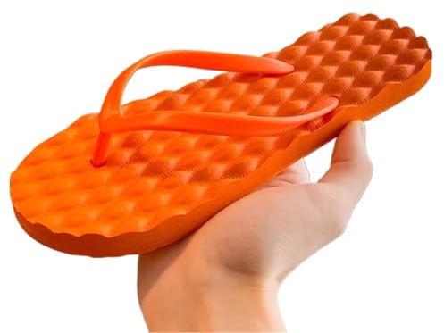 Massagetofflor enkla enfärgade tofflor med platta sulor massage lingge plattform flip-flops strandkläder EVA hemtofflor sandaler strand (orange, 43-44)