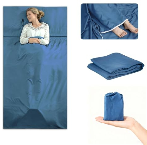 Hüttenschlafsack aus Mikrofaser Schlafsack Inlett – Ultraleicht & kompakt mit Kissenfach & Reißverschluss – Ideal für Hostels, Berghütten, Backpacking & Camping – Waschbar