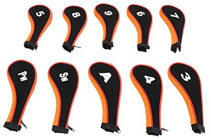 Golf-Eisenschlägerhauben-Set, 10-teilig, langlebige Neopren-Golfschläger-Schlägerhauben mit Reißverschluss-Design zum Schutz des Golfschlägers während des Transports, passend für (Schwarzorange)