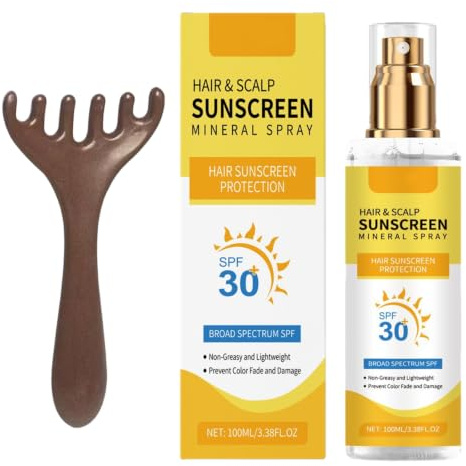 100ml Sonnenschutz Kopfhaut, Lsf 30 UV Schutz Haare,Mineralischer Sonnenschutzspray Leichtes& Nährendes, Für Scheitel & Dünner, Erhält Die Vitalität & Feuchtigkeit, Massagekamm
