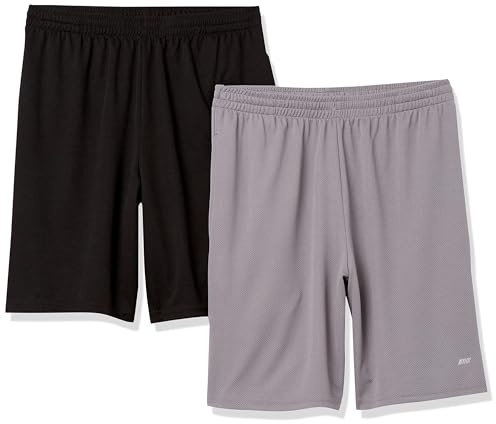 Amazon Essentials Men's Athletic Basketball Gym, Performance Tech Loose-Fit Training Shorts, Pack of 2, Black/Grey, XL