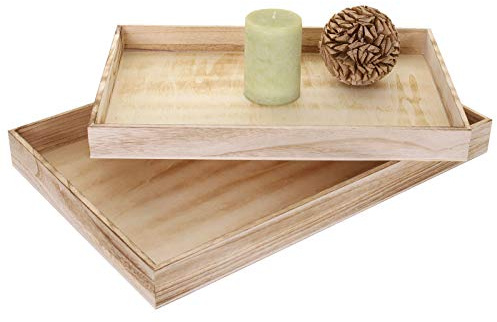 Mendler 2er Set Schale T285 - naturbraun | Serviertablett, Frühstückstablett, Holztablett, Dekotablett, Shabby-Look