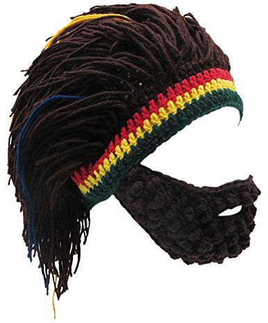 XINQIAO Herren Stricken Bart Hüte Reggae Haar Stil Rasta Mütze Lustig Kappen (Kaffee)