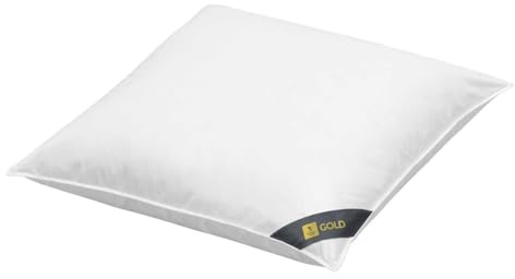 Spessarttraum Daunenkissen 80x80 cm Gold | 3-Kammer Kopfkissen | 90% Daunen & 10% Federn Füllung (Außenkammer)| Allergiker geeignet (Nomite) | Oeko-TEX | Made in Germany | weiß