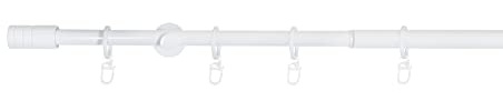 ondeco Gardinenstange ausziehbar 1-lauf, Vorhangstange Fenster Wandmontage, Endstück Rille Komplettgarnitur Teleskopstange 16/19 mm mit Ringen Weiß 160-280 cm