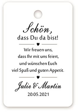 50 PERSONALISIERT Geschenkanhänger Tags Papieranhänger 'Schön, dass Du da bist!' zur Hochzeit Taufe Kommunion Konfirmation Taufe Geburtstag Willkommenskarten Tüten - Tag 061