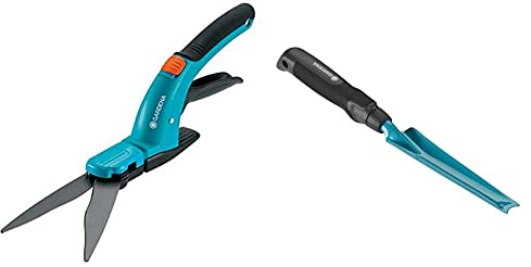 Gardena Comfort Grasschere: Hochwertige Schere mit Wellenschliff-Schneidmesser, antihaftbeschichtet & Unkrautstecher: Ideales Gartenwerkzeug zum effektiven Entfernen von Unkraut, 19 cm (8935-20)