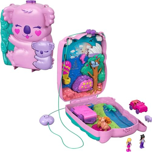 Polly Pocket Coffret Sac à Surprises Koala, Mini-Figurines Polly, Une Amie, 5 Animaux et Une Voiture, Accessoires Inclus, Jouet pour Enfant, GXC95
