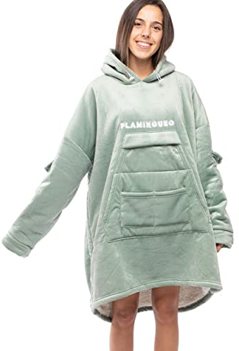Flamingueo Sudadera Manta - Batamanta, Batamanta Mujer Hombre, Manta Sudadera Gigante, Manta Sudadera, Mantas con Capucha, Sudadera Manta Gigante, Batamanta con Capucha, Poncho Manta (Verde) (M-11)