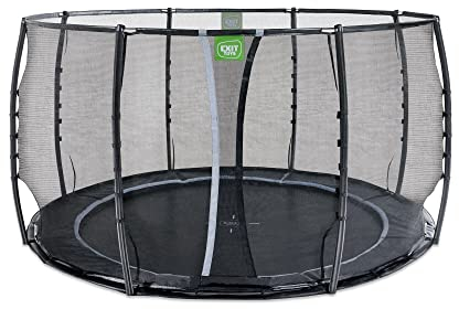 EXIT Toys Dynamic Rundes Groundlevel Trampolin - ø366cm - Mit Fußschutzsystem - Mit Sicherheitsnetz - Extra Lange Sprungfedern - Stilvolles Design - Rostfrei - Trampolin für Kinder - Schwarz