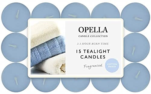 OPELLA Scented Tea Lights Pack of 12 Various scents Candles tealights Fast Post (Cotton Breeze), White