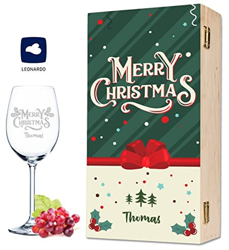 Leonardo - Copas de vino con grabado, Regalos Personalizados (en caja de madera, incluye caja de madera)
