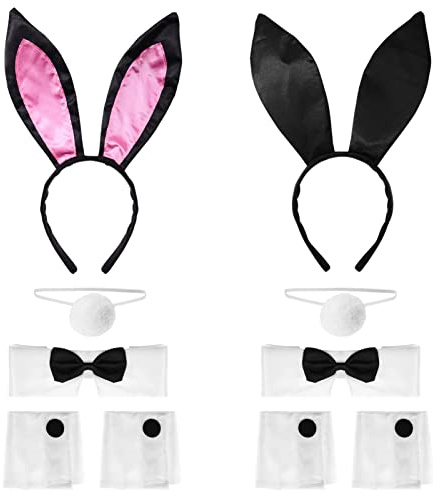 FRCOLOR Kaninchen Bunny Ohren Stirnband Hasen Stirnband Set Hasenohren- mit und Fliege für Halloween Cosplay (Pattern 2)