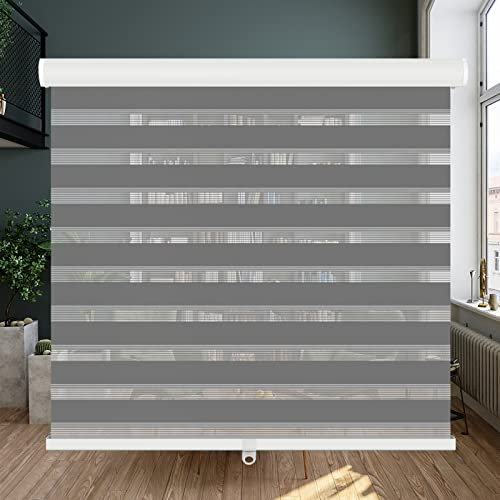 LUCKUP Cordless Zebra Blinds Roller Shades for Window-Dual Layer Sheer Blinds Light Control with Valance Day Night Privacy Light Filtering Fabric, 20 W x 72 H, Dark Grey