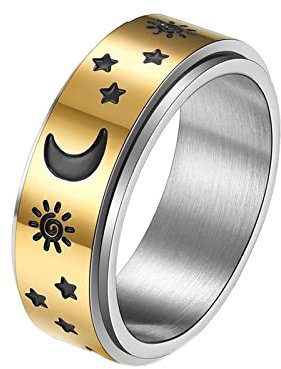 ANAZOZ Antistressringe Drehbar, Ringe Damen Edelstahl Personalisiert größe 57 Drehringe Sonne Mond Sterne Breit 8mm