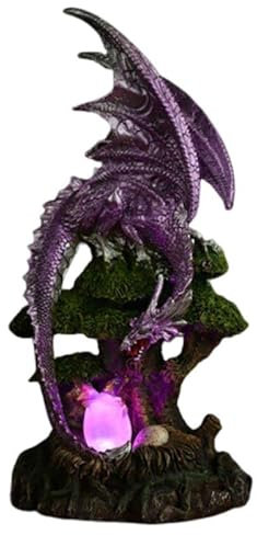 Valmoni Sport Figura de Dragón con Huevo y Bebé Iluminado con Luz LED Leyenda Oscura Madre de Dragón y Árbol de la Vida Resina Mitología Gótica
