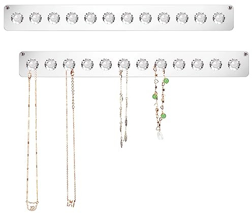 Newellsail Ganci per collana in Acrilico da Appendere alla Parete - Grucce per collana con 12 Ganci a Forma di Diamante - Confezione da 2 (Trasparente)