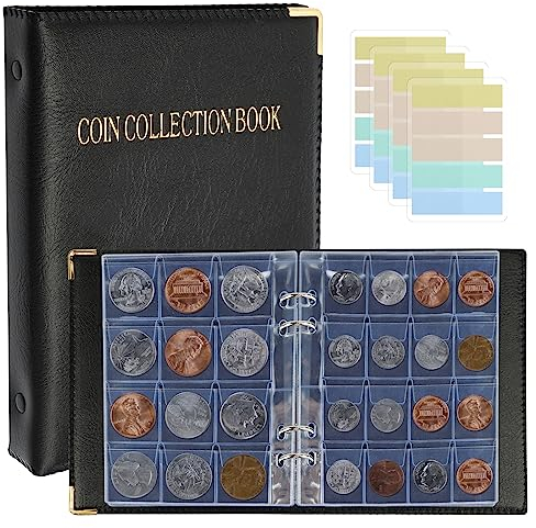 UMILKI Münzen Sammelalbum,Münzalbum 2 Euro,Münzsammlung für 360 Münzen mit 2 Größen,Coins Aufbewahrung Sammelalbum mit 400 PVC-Aufklebern für Gedenkmünzen und Minibriefmarken(Schwarz)
