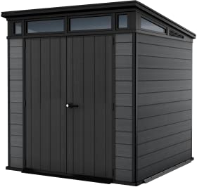 Keter Cortina 7x7 Gartenhaus, modern & wetterfest, EVOTECH™-Material, Doppeltüren, Grau, Maße: 228 x 223 x 252 cm