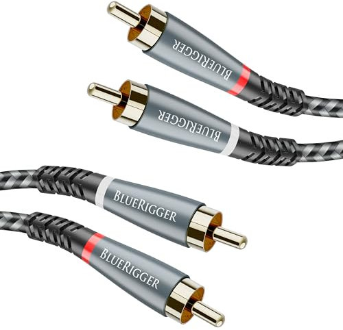 BlueRigger RCA Cable, 3M (2RCA Male to 2RCA Stereo Audio Cable, Braided, Gold Plated, Subwoofer)- Compatible with Home Theater, Amplifier, Hi-Fi System, HDTV, Car Audio, Turntable, Receiver, Speaker