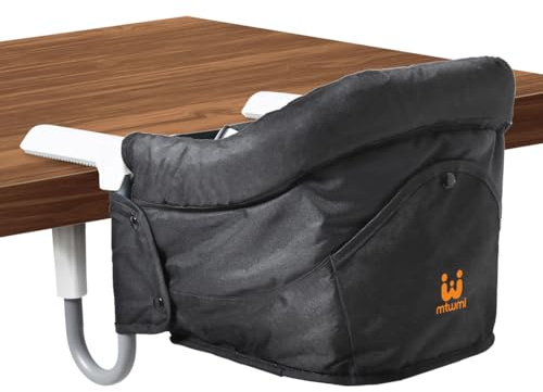 MTWML Tischsitz Baby ohne Tablett, Faltbarer Hochstuhl zum Anklemmen, Tragbarer Babysitz mit 5-Punkt-Gurt & Tragetasche, Sitzerhöhung für 6–36 Monate für Zuhause & Unterwegs(Rein-Schwarz)