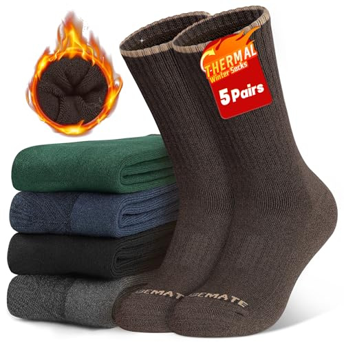 CLOSEMATE Calcetines Invierno Térmicos Hombre Mujer 5 Pares Largos Algodón Antisudor Antiampollas Absorción de Impactos Altos Gruesos Térmicos Frío Para Trekking Senderismo Ciclismo(Multicolor-1,L)
