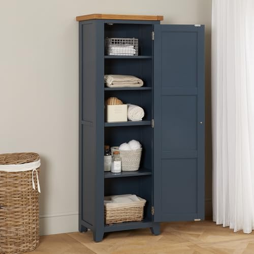 The Furniture Market Westbury Blue Painted Single Shaker Linen Storage Cupboard – Versatile Storage Cabinet with Adjustable Shelves – Kitchen, Bedroom, Living - H 1800mm x W 610mm x D 410mm