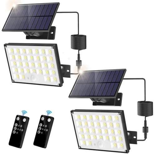 SIGRILL Solarlampen für Außen,Solar Strahler Solarleuchte Bewegungsmelder Fernsteuerung),127 Led Solar Bewegungsmelder 3 Modi Außenleuchte für Terrassen/Garagen 2 Stück,5m Verlängerungskabel