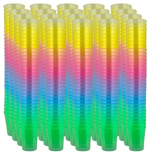 MIJOMA Lot de 640 verres à liqueur incassables en plastique robuste pour jello shots, desserts, fêtes, mariages, anniversaires, passent au lave-vaisselle, réutilisables, 29 ml (arc-en-ciel)