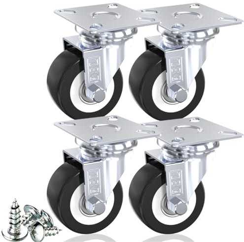 DSL Castor Wheels, Heavy Duty Castors 50mm, Caster Wheel Set of 4 Trolley Furniture Wheels - Double Bearing 4 Standard Castor Rubber up to 240KG + Free Fitting