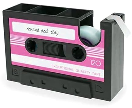 YEHEI 1 Stück Retro-Kassetten-Klebebandabroller, Retro-Bürobedarf, Lustiger, Süßer Klebebandabroller, Rosa-Schwarz