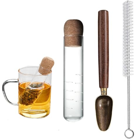 Realand Tea Infuser for Loose Leaf Tea, Glass Tea Infuser Tea Sieb with Teaspoon & Cleaning Brush, Reusable Loose Leaf Tea Steeper with Cork, Tea Diffusers for Loose Tea
