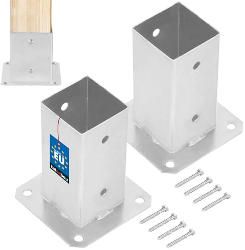 KOTARBAU® Pfostenträger zum Aufschrauben 70x70 mm, Aufschraubhülse, Stahl | Balkenschuh für Zaunpfosten & Holzbalken, Bodenhülse für Pavillons zum Aufdübeln, Verzinkt, Silber, 2er Set