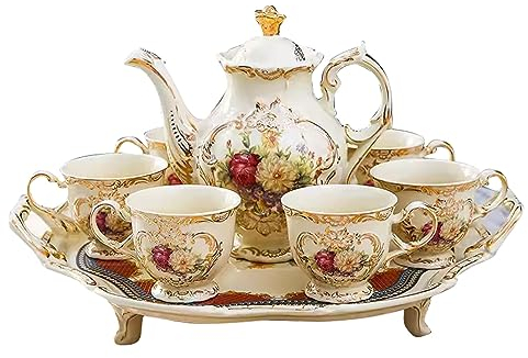 XaEjNzwDT teteras para te Tetera marroqui uego de Cafe Juego de té de cerámica de Lujo Ligero para el hogar, Juego de té de la Tarde para la Sala de Estar del hogar de Estilo Europeo(Color:C,Size:)
