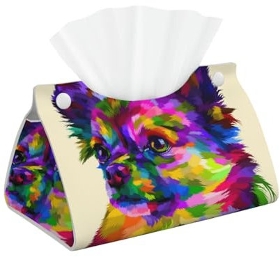 Lange Taschentuchbox-Abdeckung, Taschentuchbox-Halter, Taschentuchspender, Taschentuchhalter für Zuhause,Bunter Kopf Chihuahua
