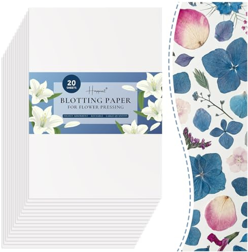 Happinit Lot de 20 feuilles de papier Buvard A4 pour presse à fleurs, grand papier Buvard pour presse à fleurs