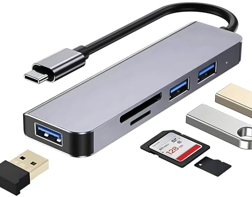 XuanGui Ultra Slim USB C Hub, 5 in 1 USB C to USB Multiport Adapter with 3 USB A Ports Splitter and SD/TF Card Reader, for C Port Laptop, MacBook Pro and More